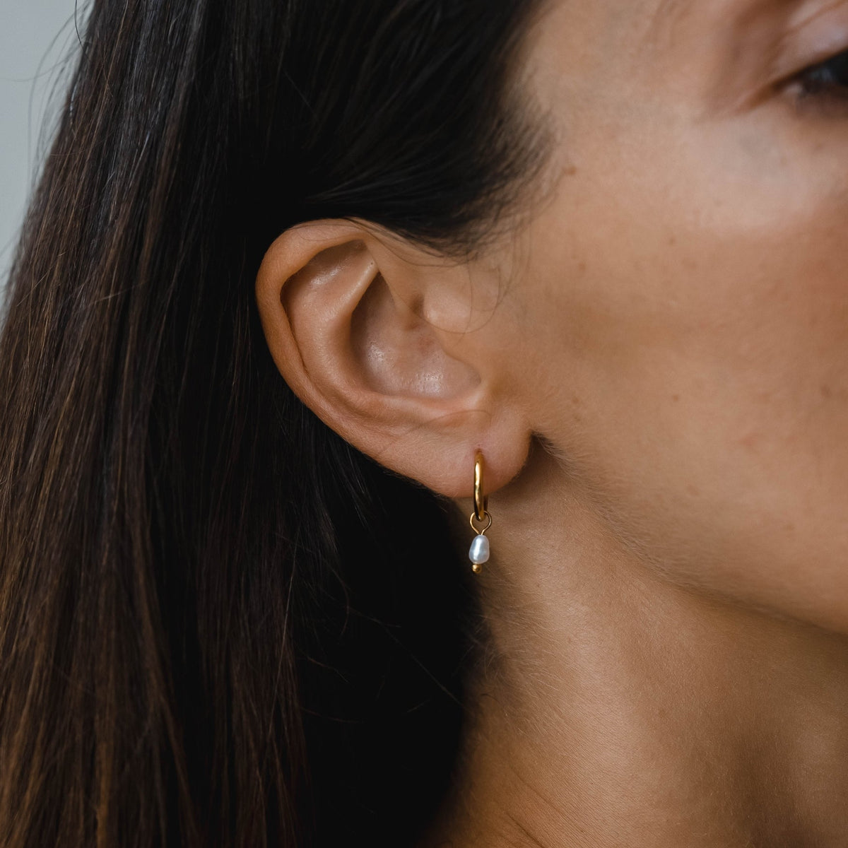 Pearl Drop Huggie Hoops