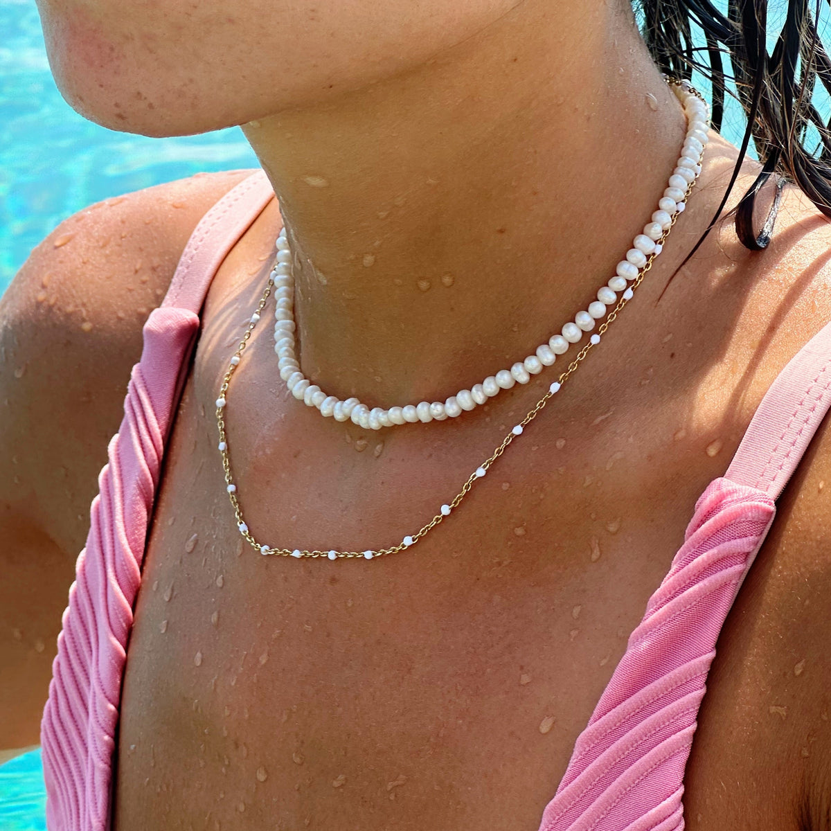 White Enamel Dot Choker