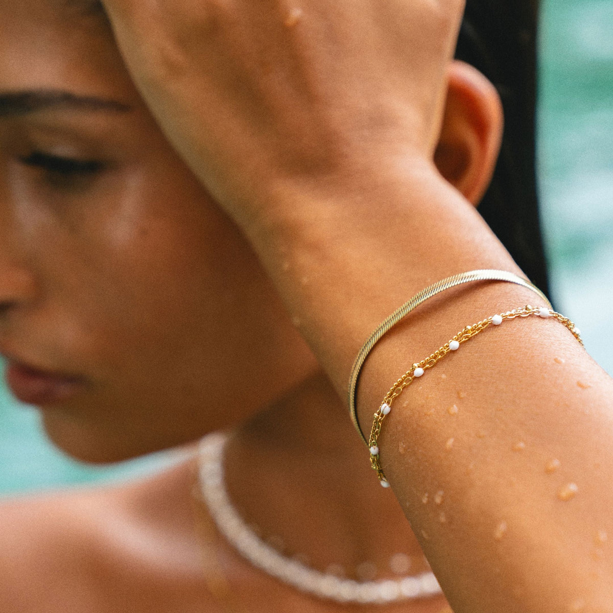 Double Strand White Bead Bracelet