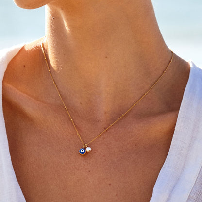 Evil Eye & Pearl Charm Necklace