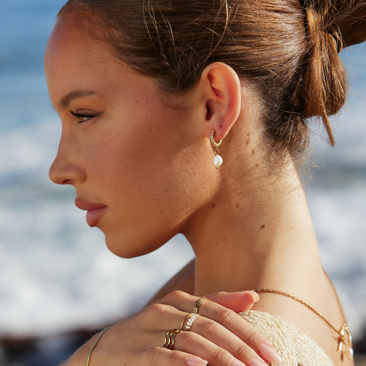 Zirconia Hoops with Baroque Pearl