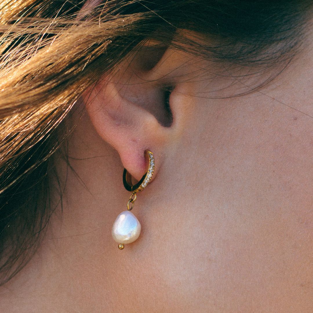 Zirconia Hoops with Baroque Pearl