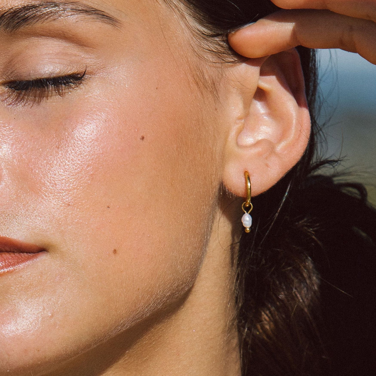 Pearl Drop Huggie Hoops