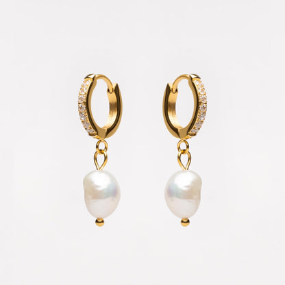 Zirconia Hoops with Baroque Pearl