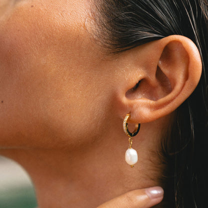 Zirconia Hoops with Baroque Pearl