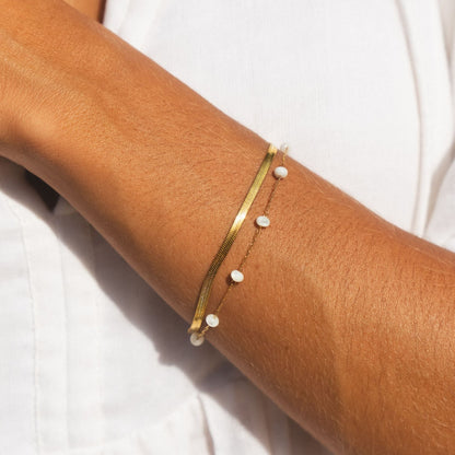 Herringbone & Pearl Layered Bracelet