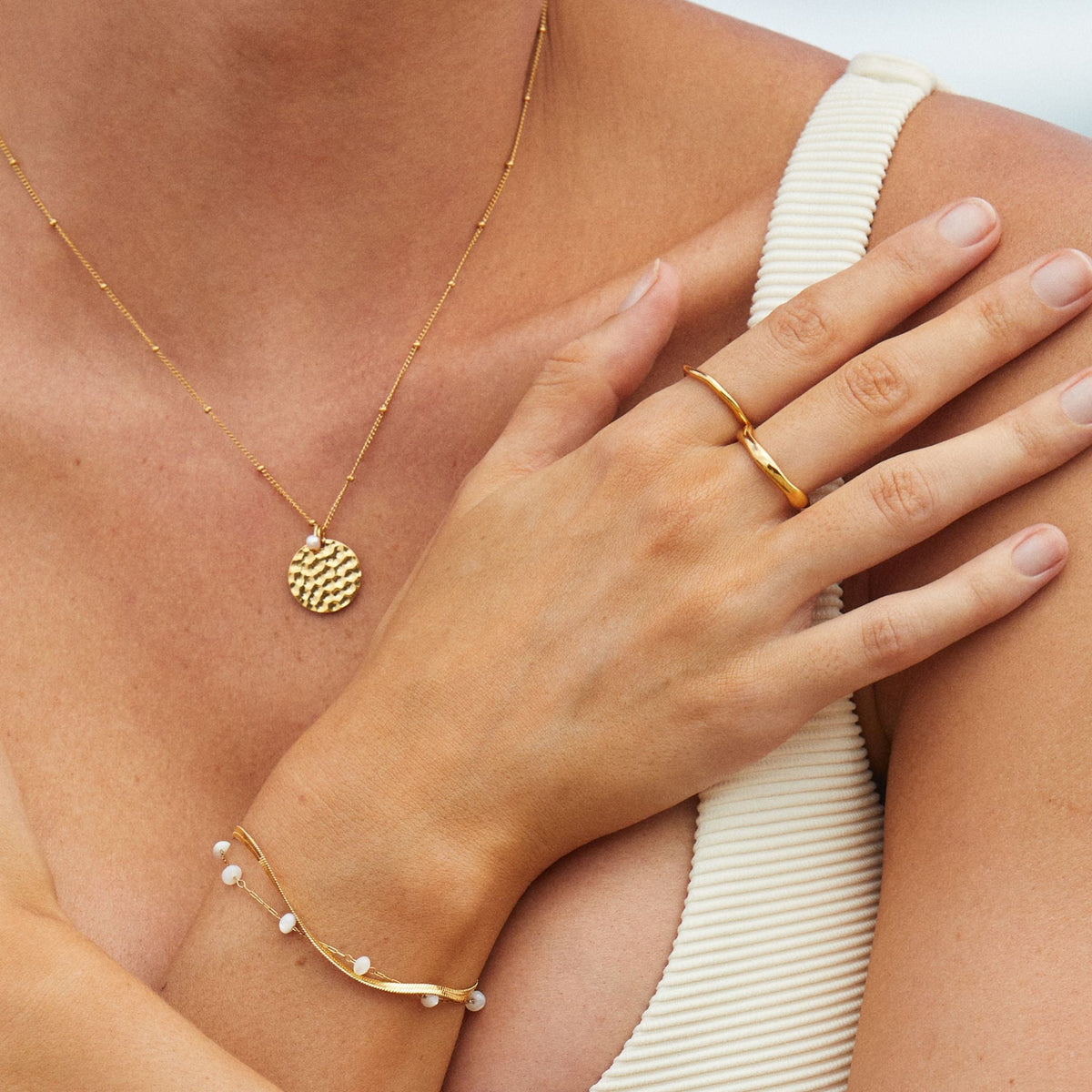 Herringbone & Pearl Layered Bracelet