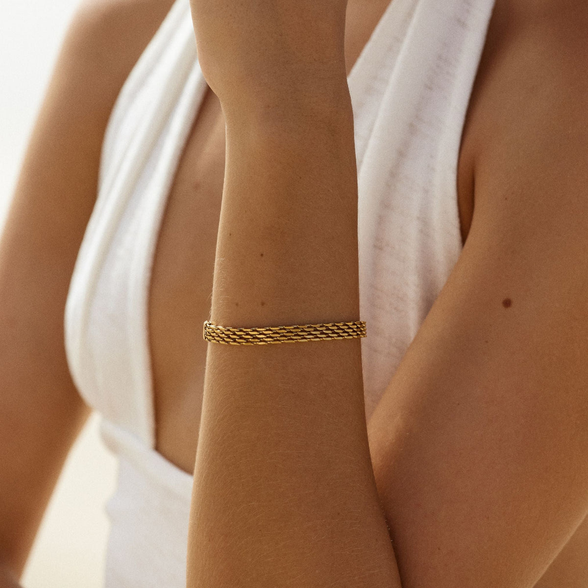 Wide Woven Gold Bracelet