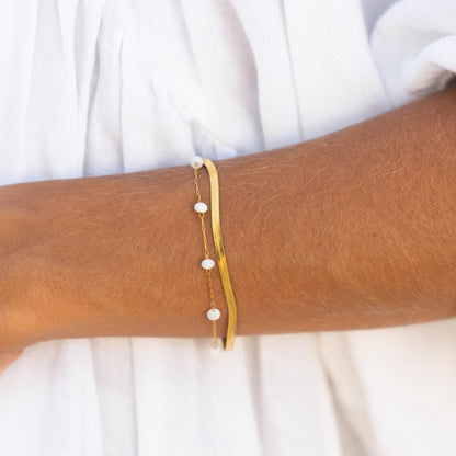 Herringbone & Pearl Layered Bracelet