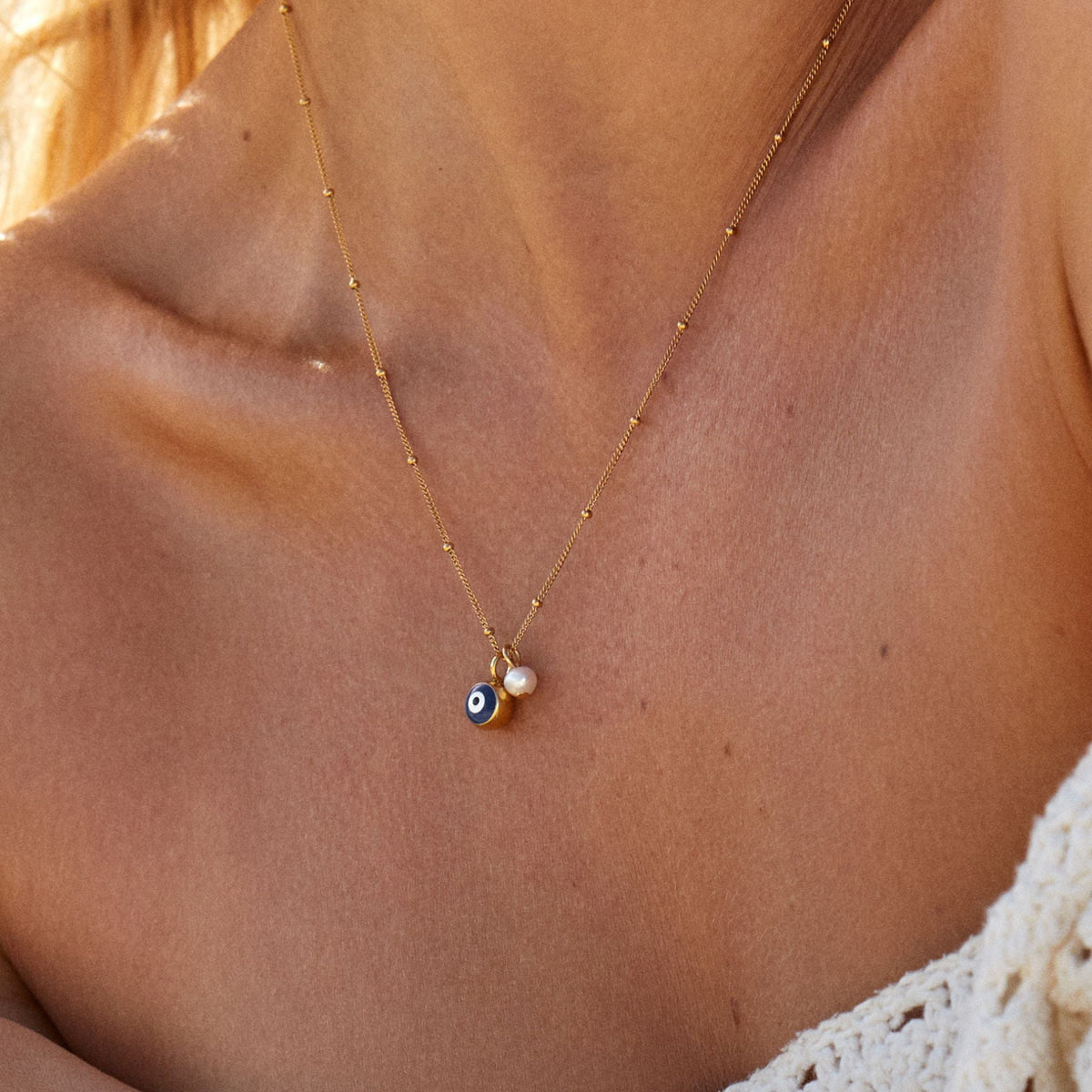 Evil Eye & Pearl Charm Necklace