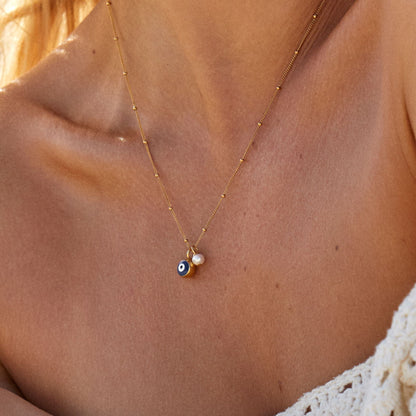 Evil Eye & Pearl Charm Necklace