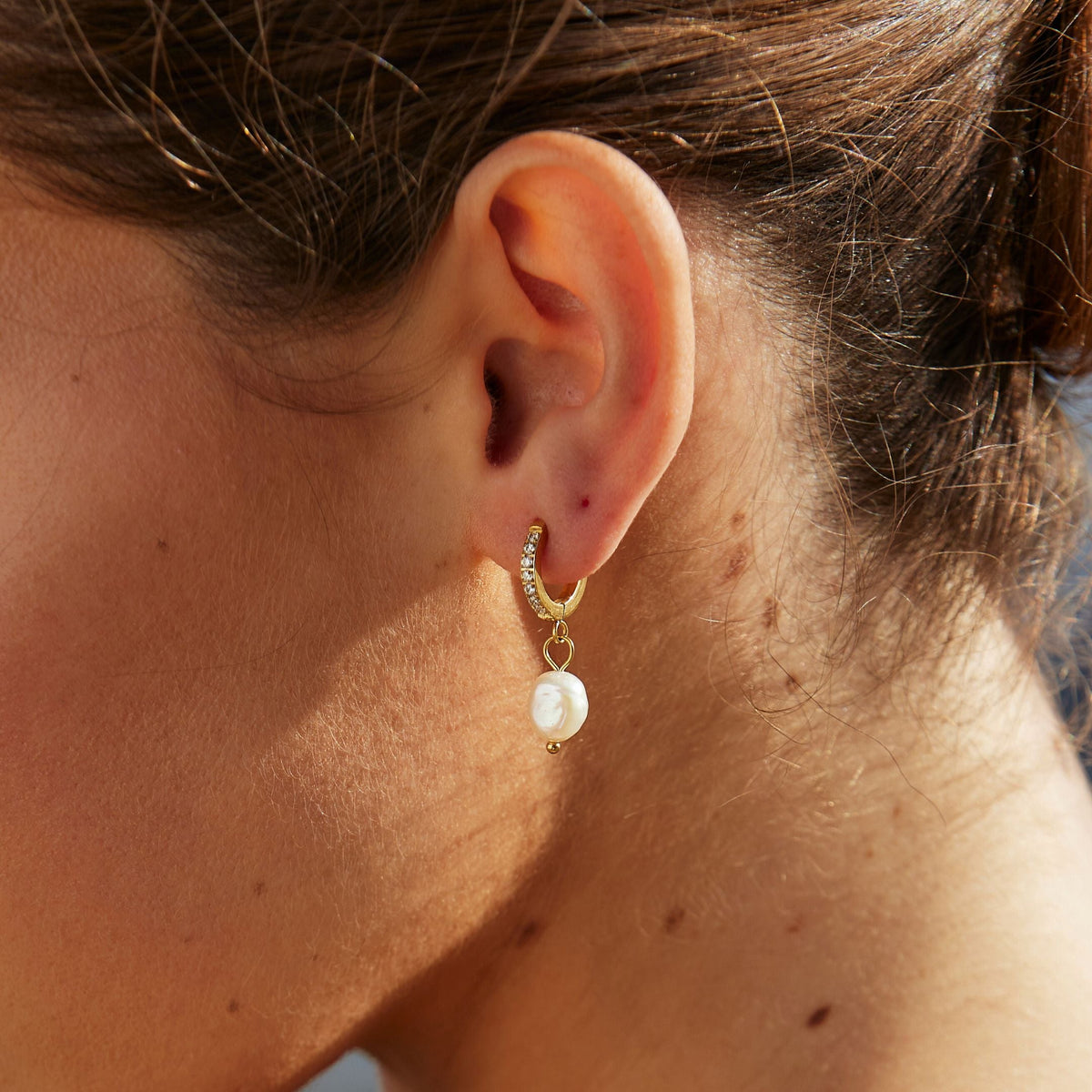 Zirconia Hoops with Baroque Pearl