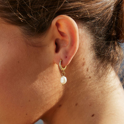 Zirconia Hoops with Baroque Pearl