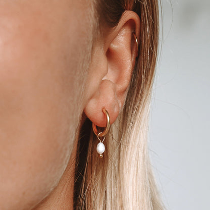 Pearl Drop Huggie Hoops