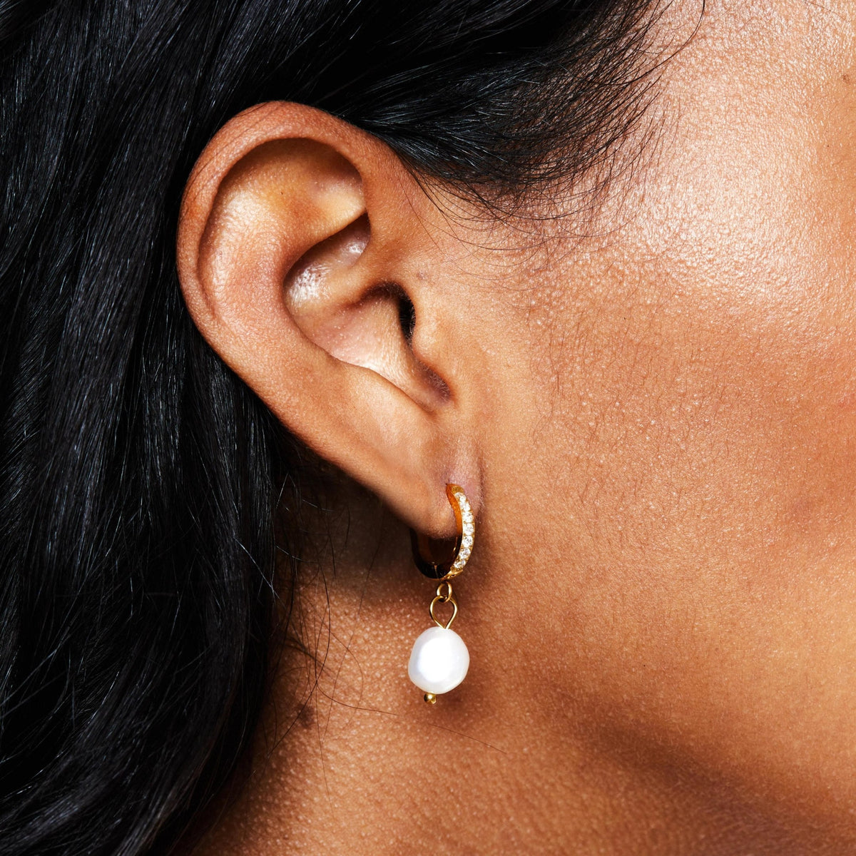 Zirconia Hoops with Baroque Pearl
