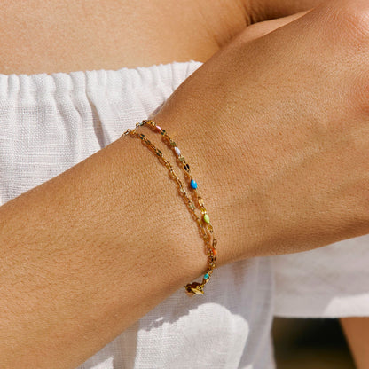 Painted Rainbow Bead Bracelet