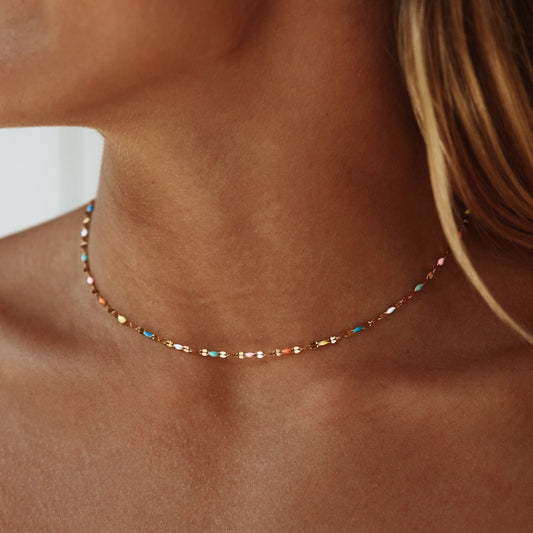 Painted Rainbow Bead Choker