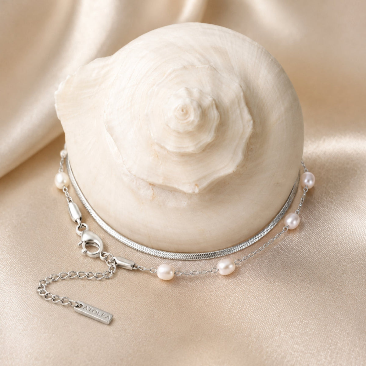 Herringbone & Pearl Layered Bracelet