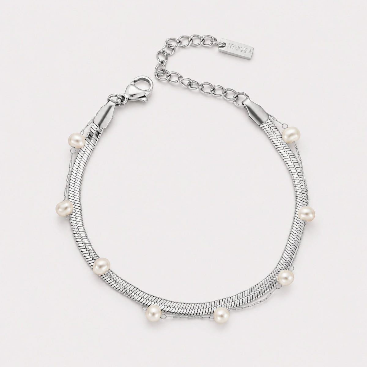 Herringbone & Pearl Layered Bracelet