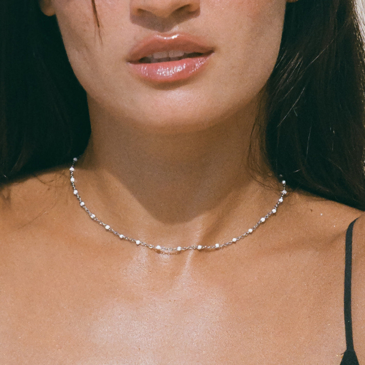 White Enamel Dot Choker