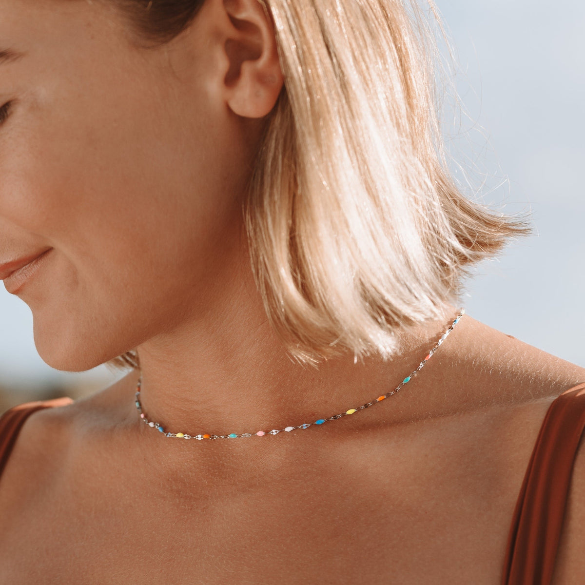 Painted Rainbow Bead Choker