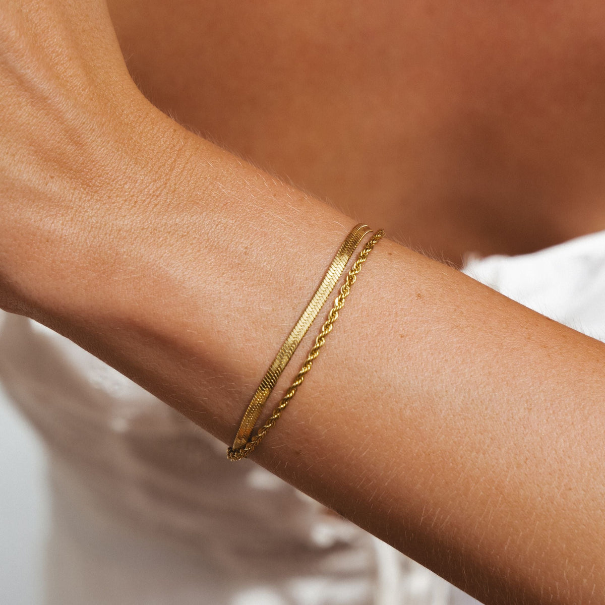 Herringbone & Rope Layered Bracelet