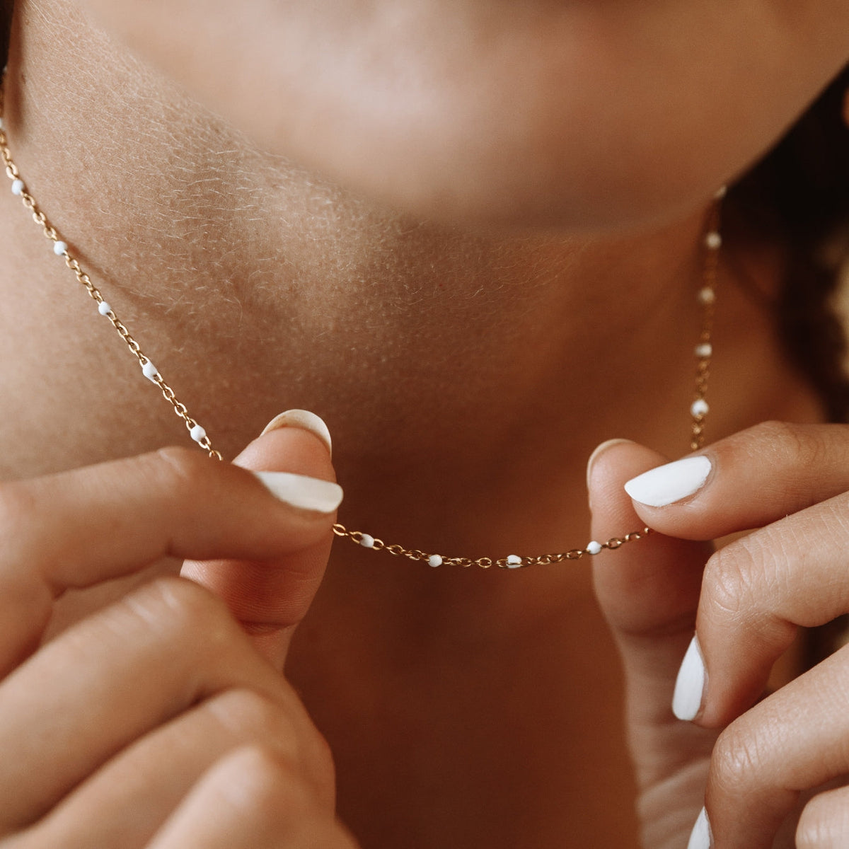 White Enamel Dot Choker