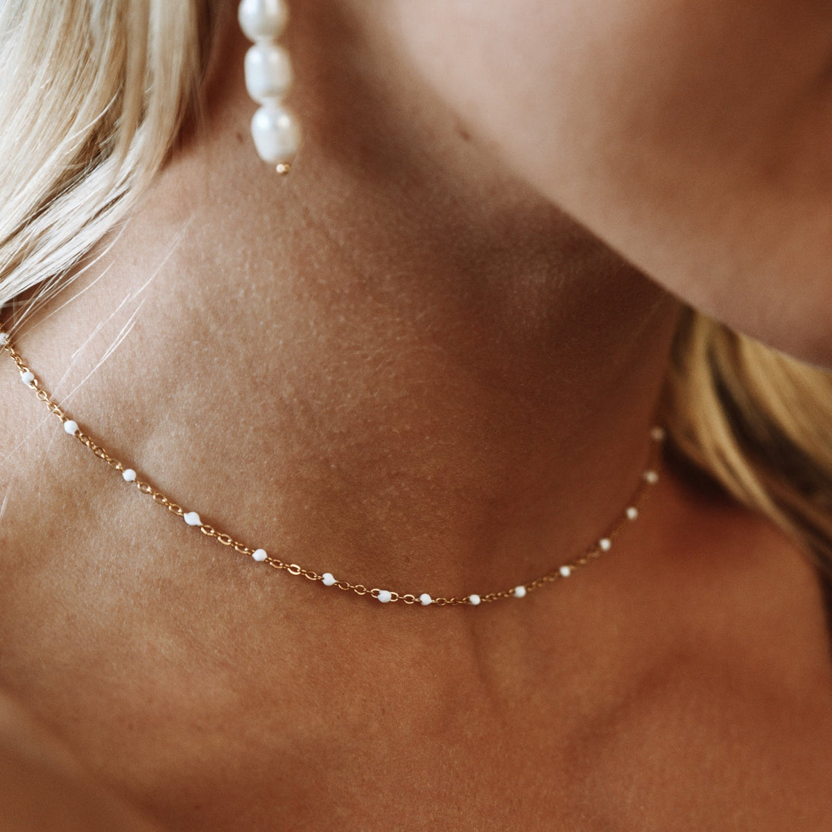 White Enamel Dot Choker