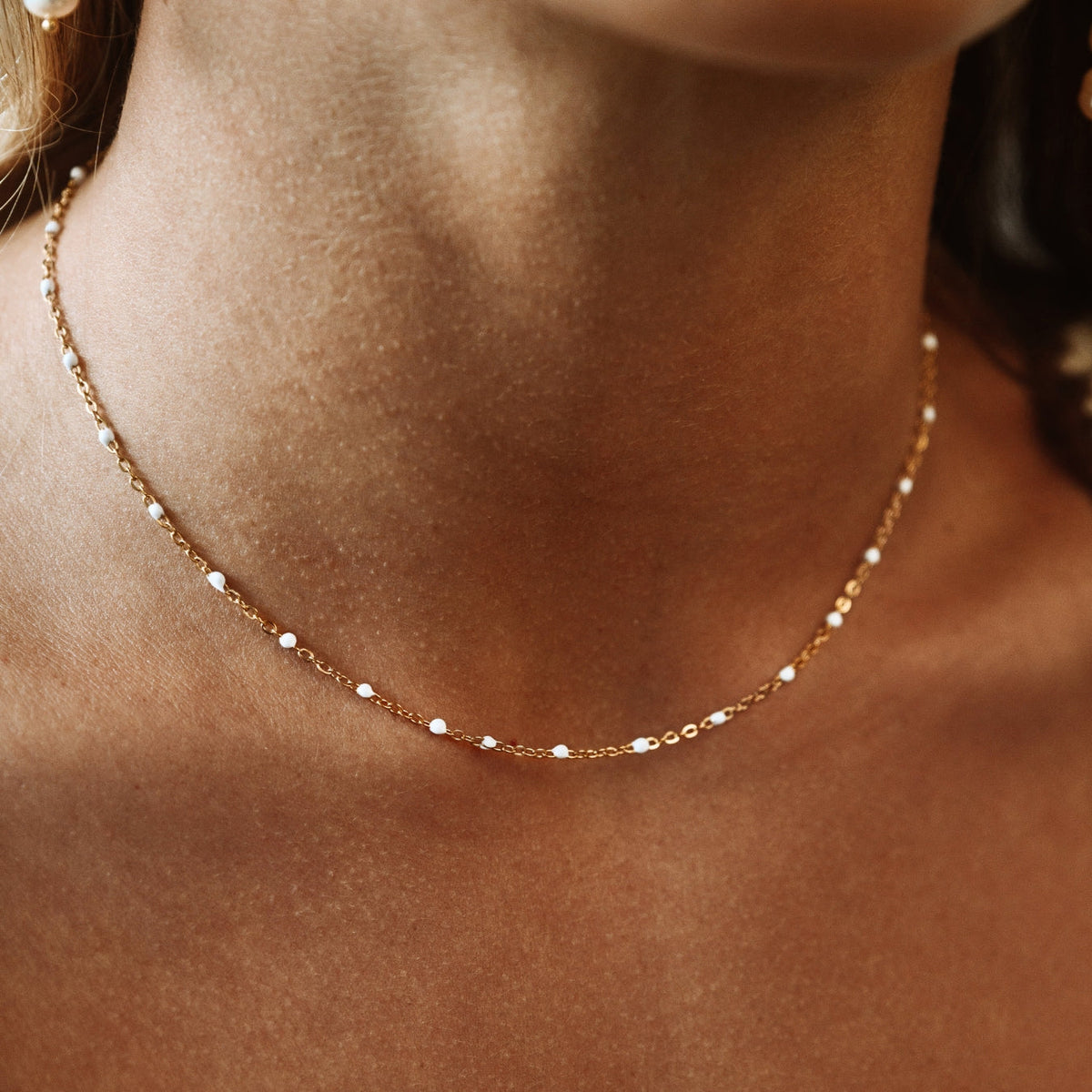 White Enamel Dot Choker